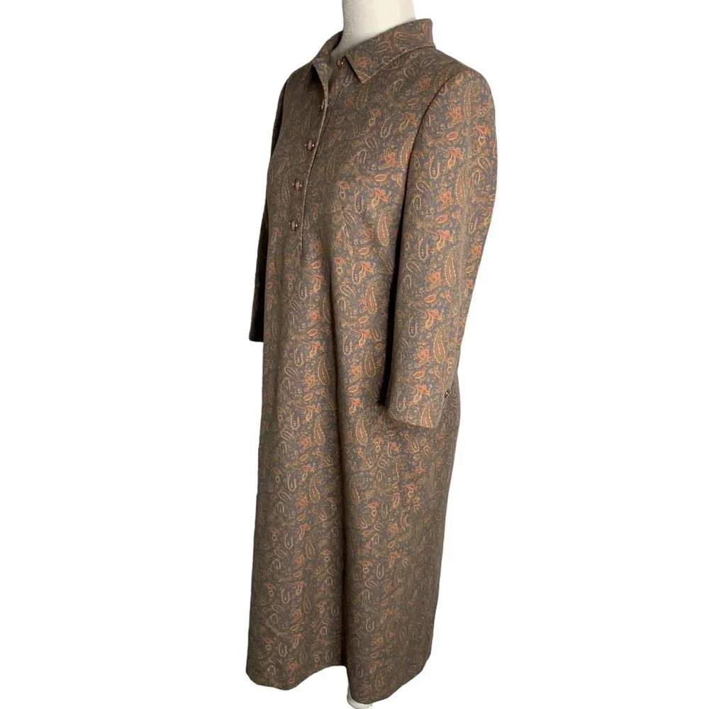 LA Sposaii Korean Retro Shift Dress M Blue Paisley Long Sleeve Button Collar Zip